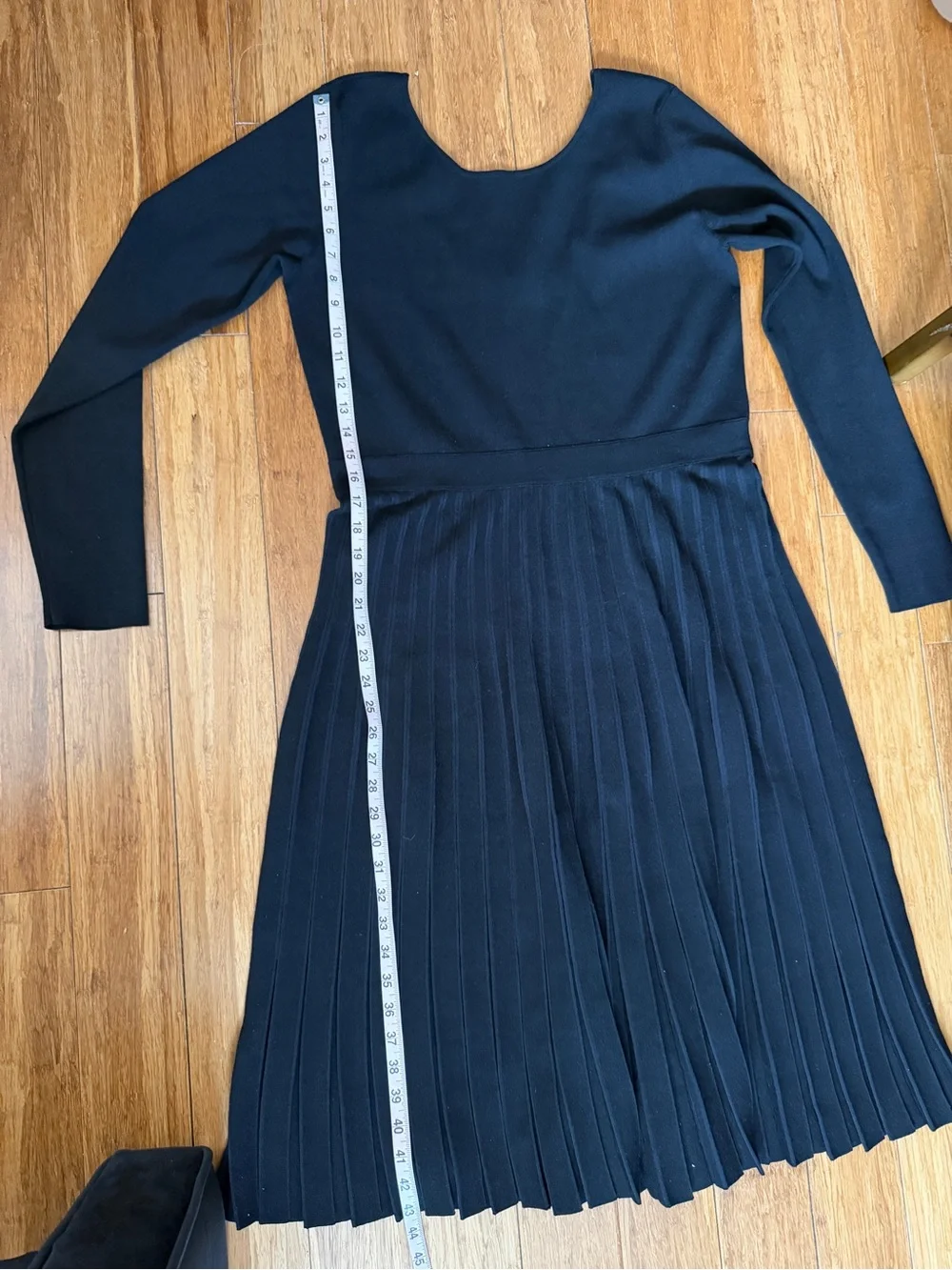Tory Burch Florence Dress Midi Black Long Sleeve Pleated Size XL